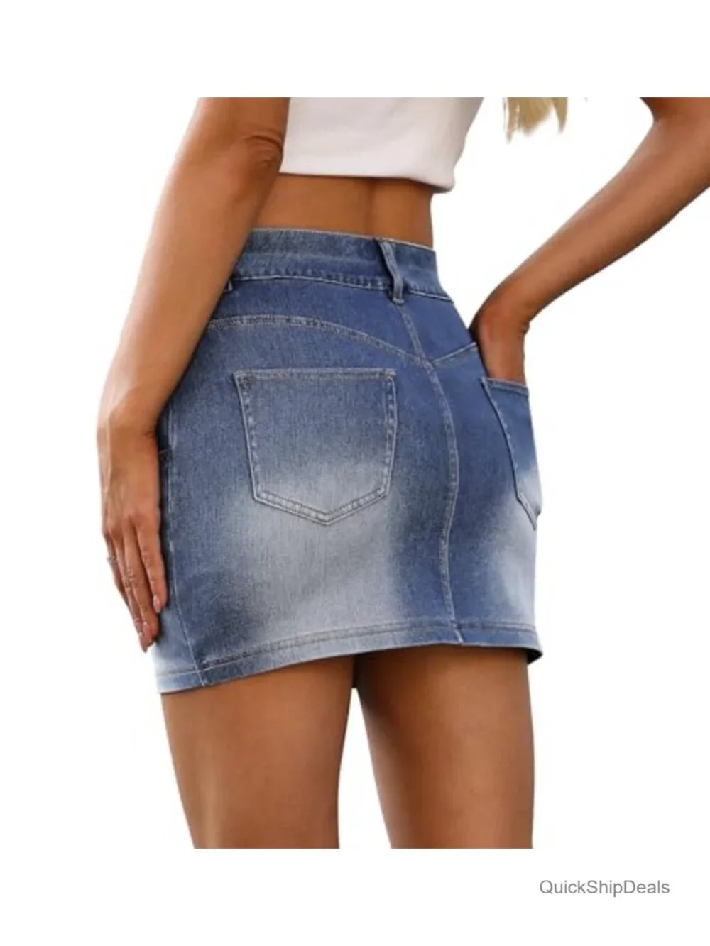 Women's Low Rise Bodycon Mini Washed Denim Skirt Stretch Y2K with Pockets